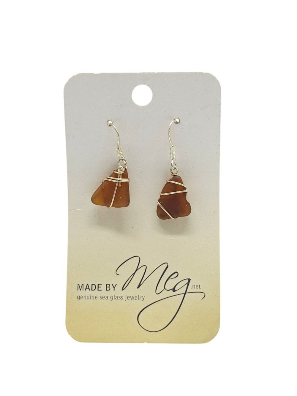Made By Meg Amber Genuine Sea Glass Earrings Wrapped In Sterling Silver